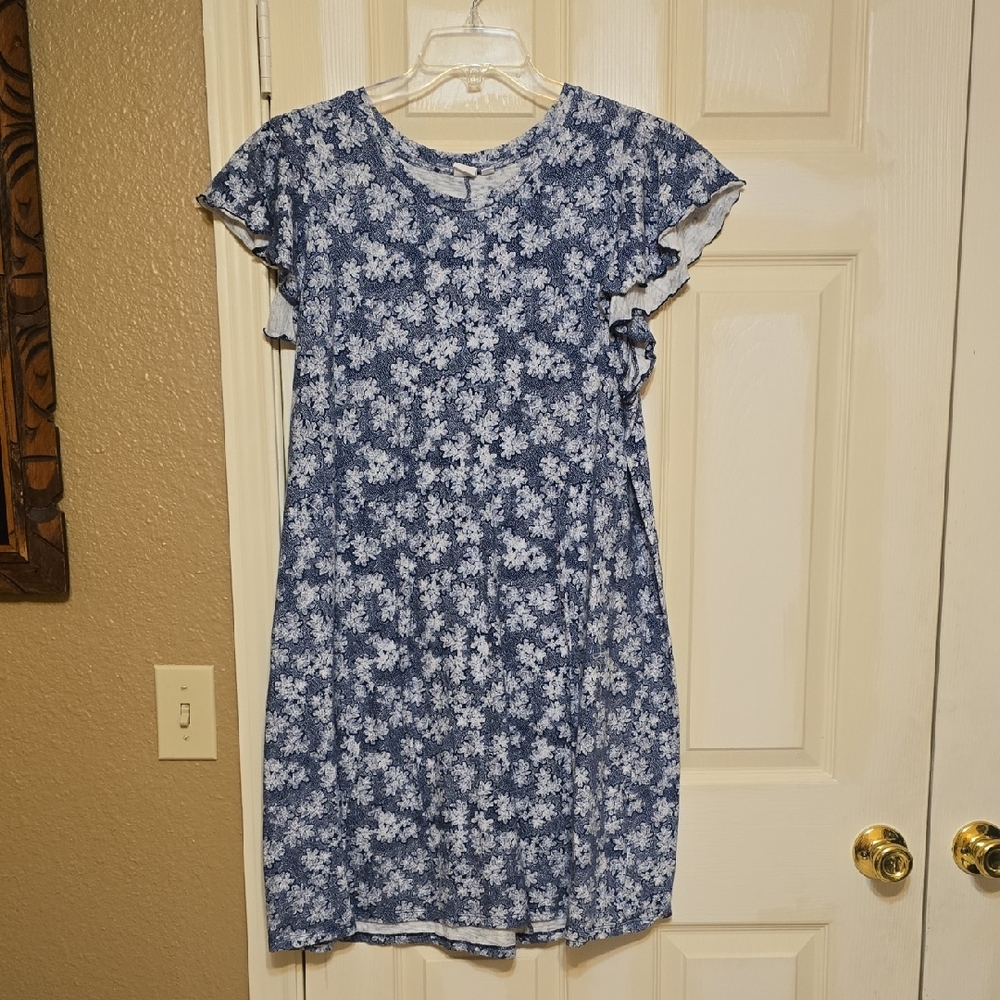 GAP Blue Floral Dress with Ruffle Hem